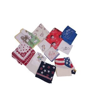 11 Vintage Childrens Hankies Clown Bandana Animals Kids Lot​​